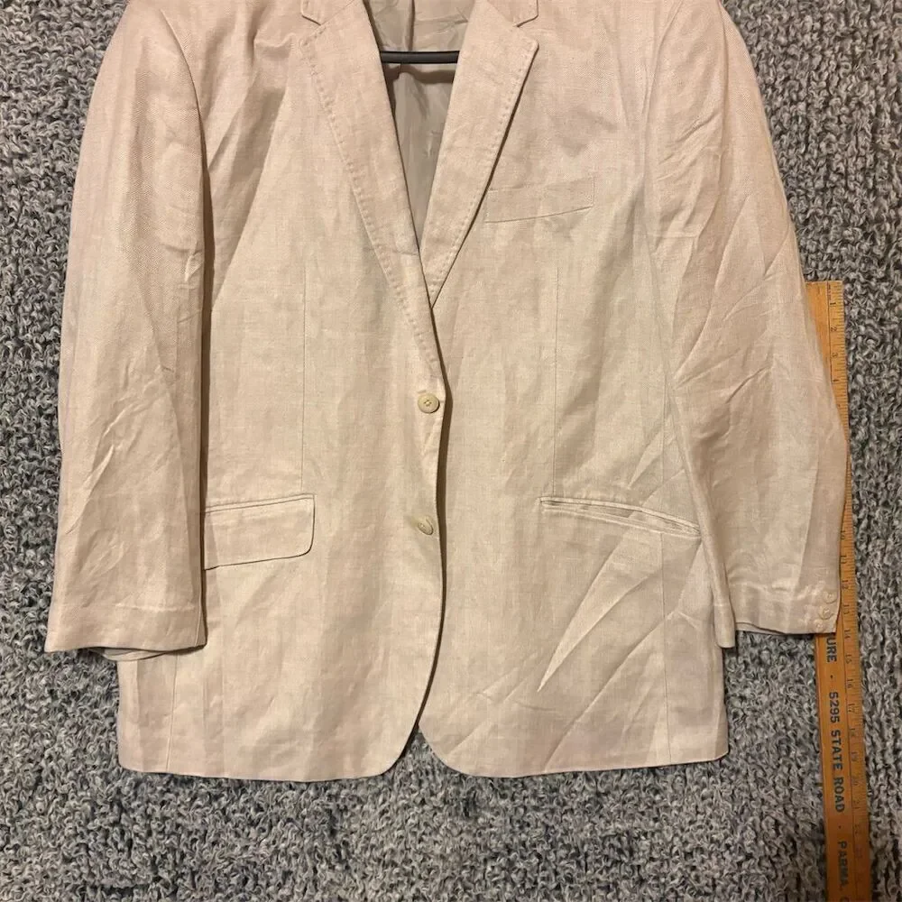 Cubavera Men's Cream Blazer Jacket 50 R Embroidered Button-Up Casual